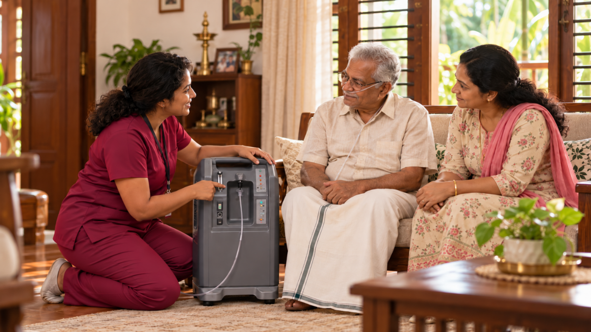Caregiver training for oxygen concentrator use at home